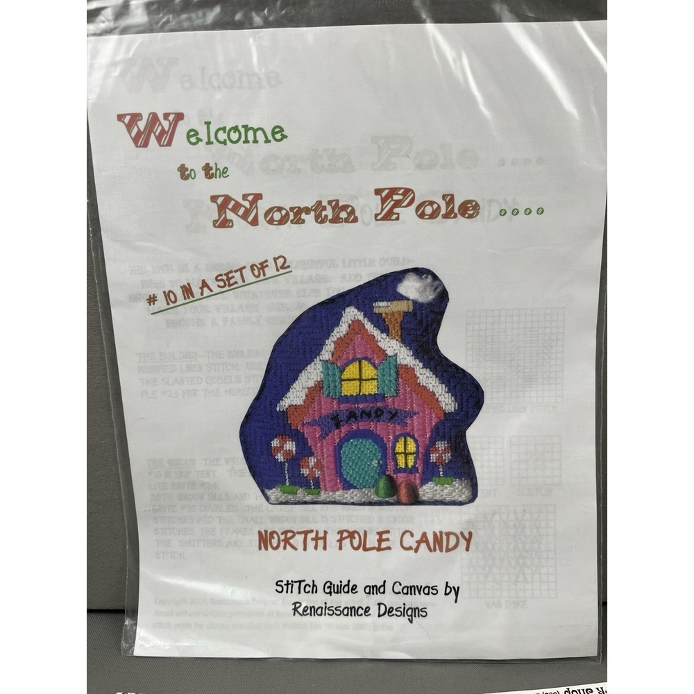 Renaissance Designs Hand Painted Needlepoint North Pole Village - Candy Cottage - Picture 2 of 7